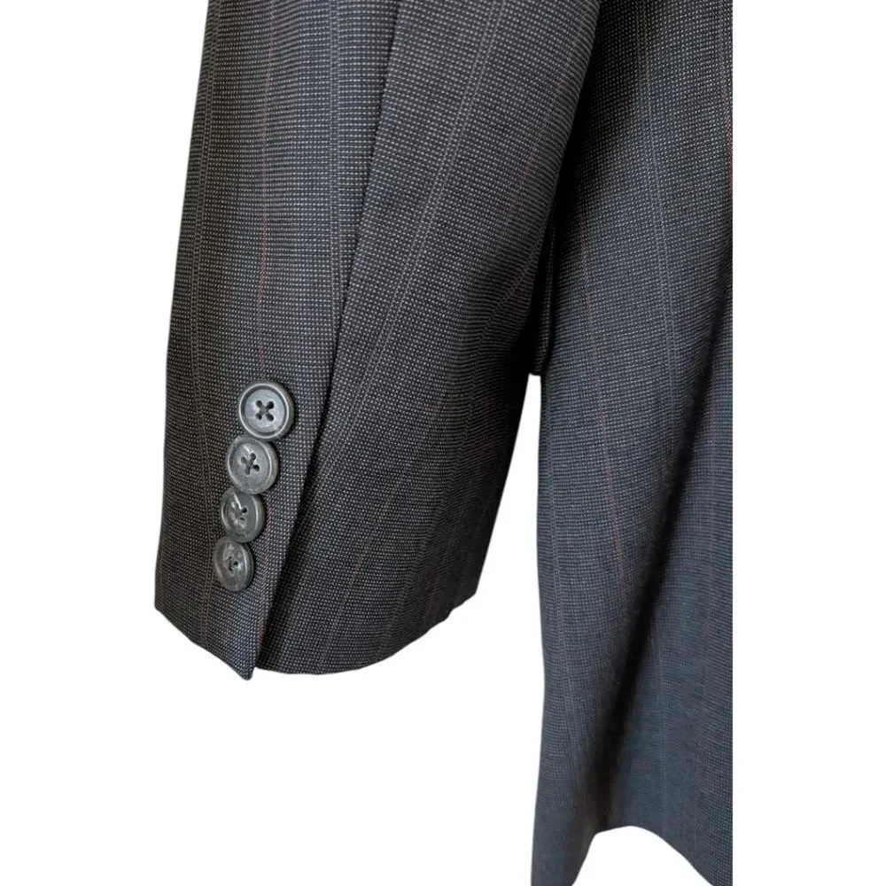 Vintage 90s Burberrys' Pure Wool Grey Pinstripe Blazer 40S